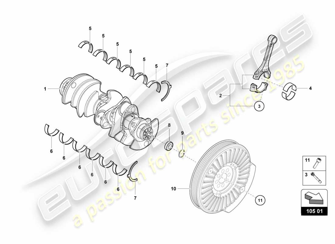 lamborghini lp580-2 coupe (2019) crankshaft with bearings parts diagram