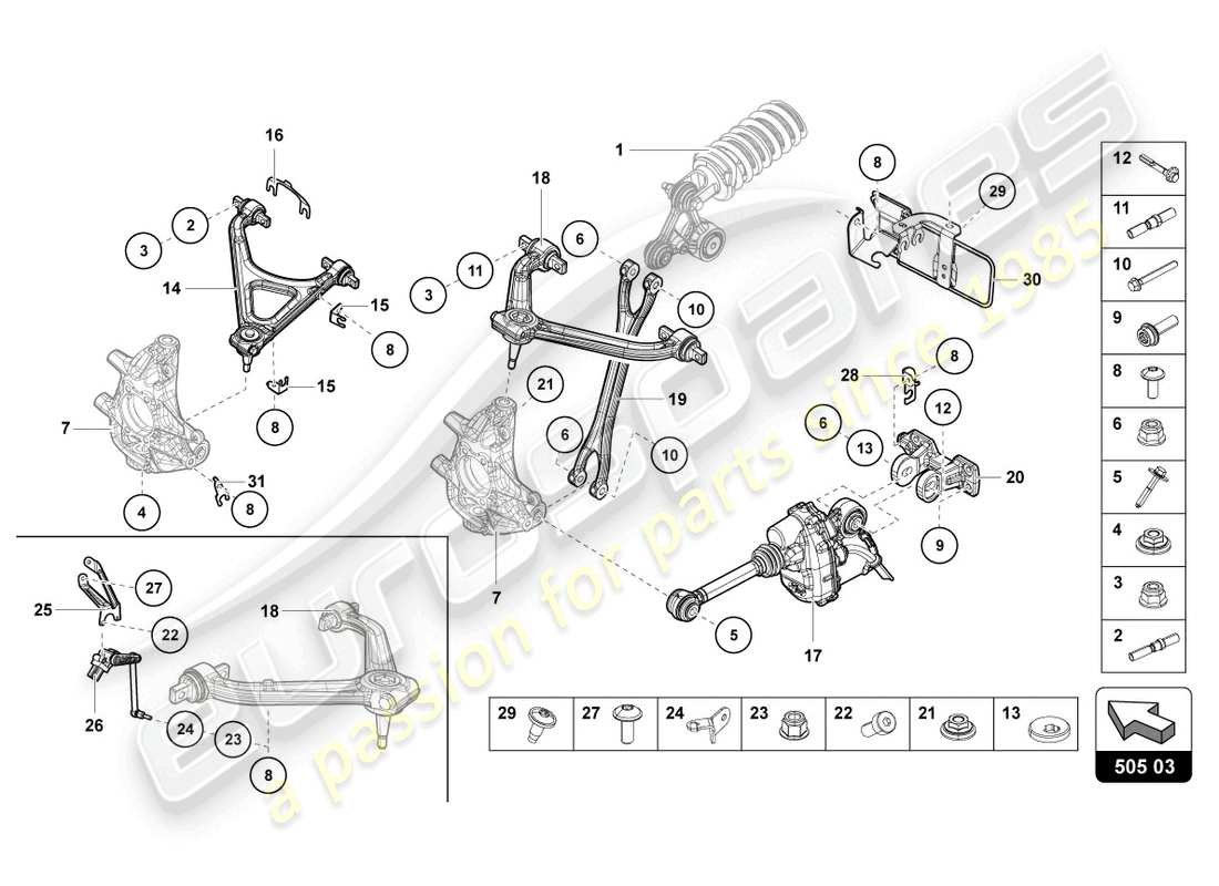 lamborghini sian (2021) suspension rear parts diagram