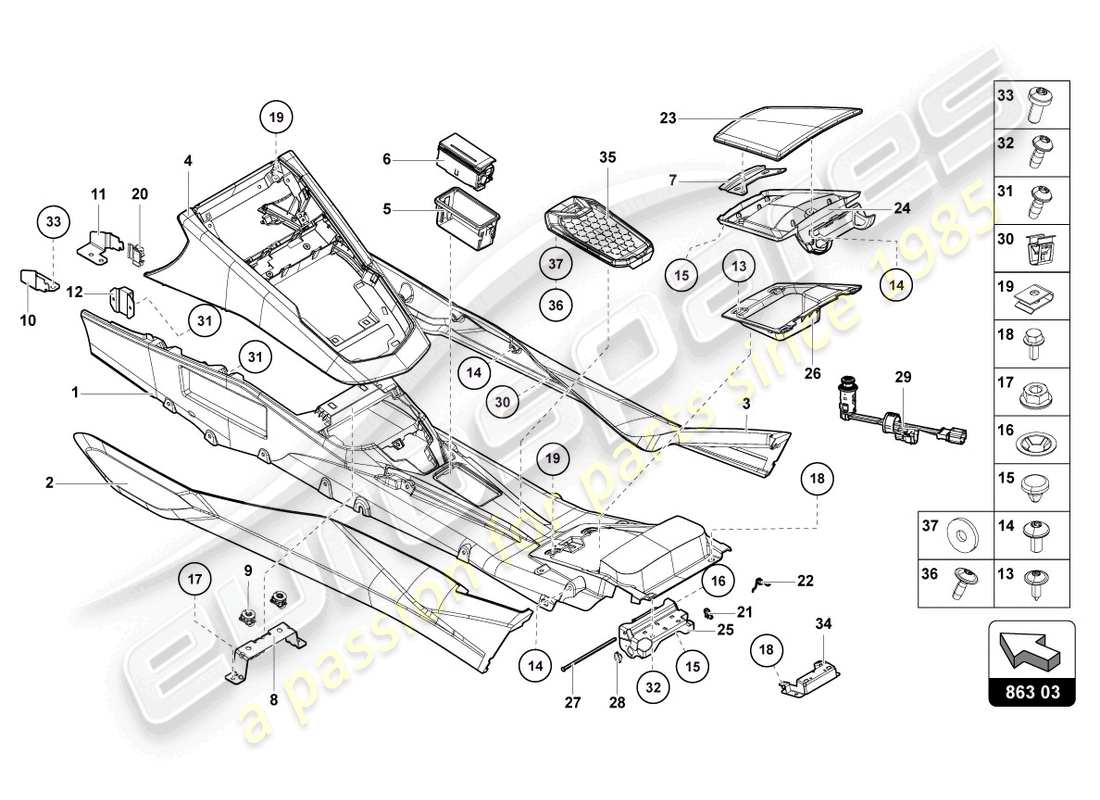 lamborghini lp700-4 roadster (2017) tunnel rear parts diagram