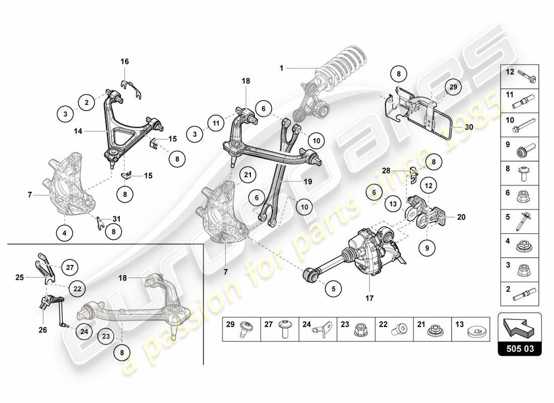 lamborghini centenario roadster (2017) suspension rear parts diagram