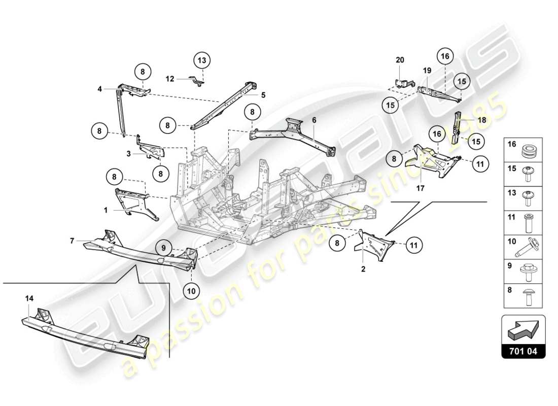 lamborghini 2020 (lp740-4 s roadster) trim frame rear part part diagram