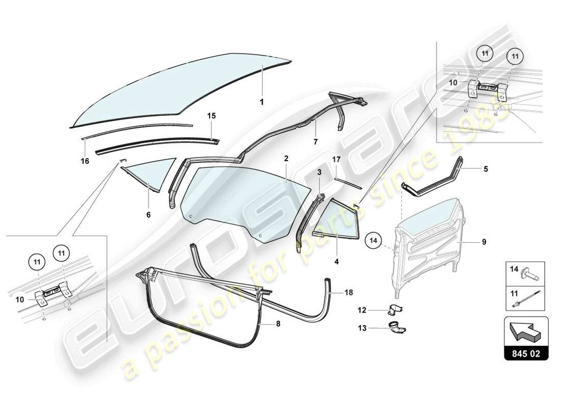 lamborghini lp700-4 roadster (2013) window glasses part diagram