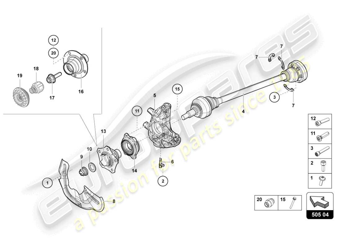 lamborghini sian (2021) axle shaft rear parts diagram