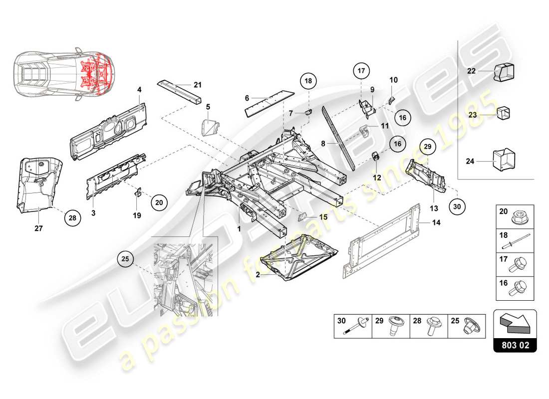 lamborghini evo spyder 2wd (2020) front frame part diagram