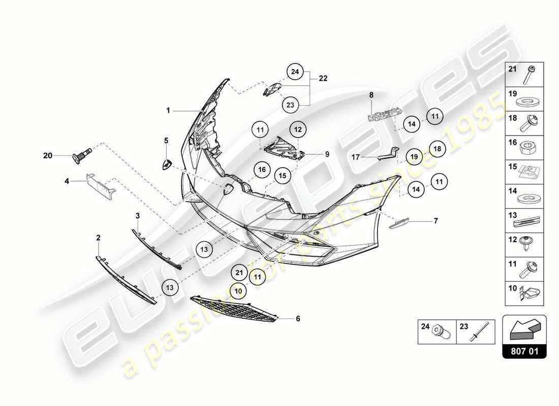 lamborghini 2017 (lp610-4 spyder) bumper, complete front part diagram
