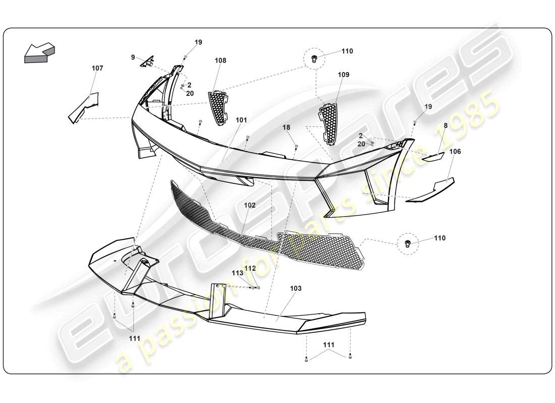 lamborghini super trofeo (2009-2014) front bumper parts diagram