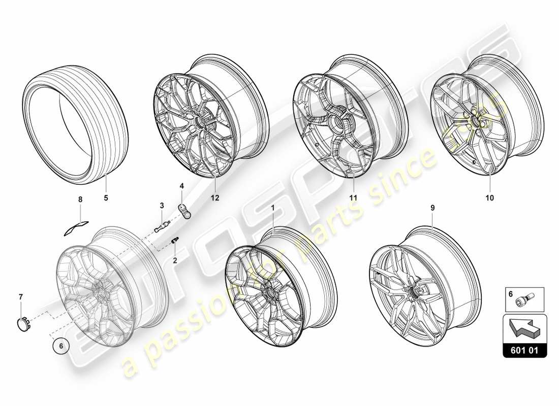 lamborghini performante spyder (2018) wheels/tyres front parts diagram