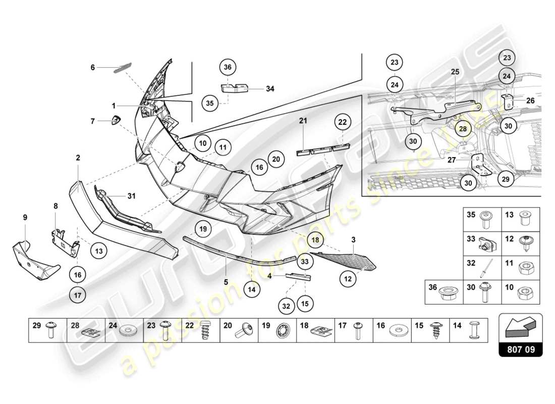 lamborghini lp750-4 sv roadster (2016) bumper, complete part diagram