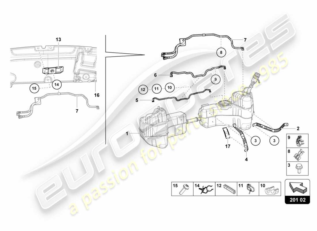 lamborghini lp580-2 spyder (2018) for fuel tank and fuel line fuel line fasteners part diagram