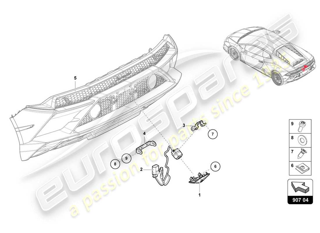 lamborghini evo coupe (2020) reversing camera part diagram