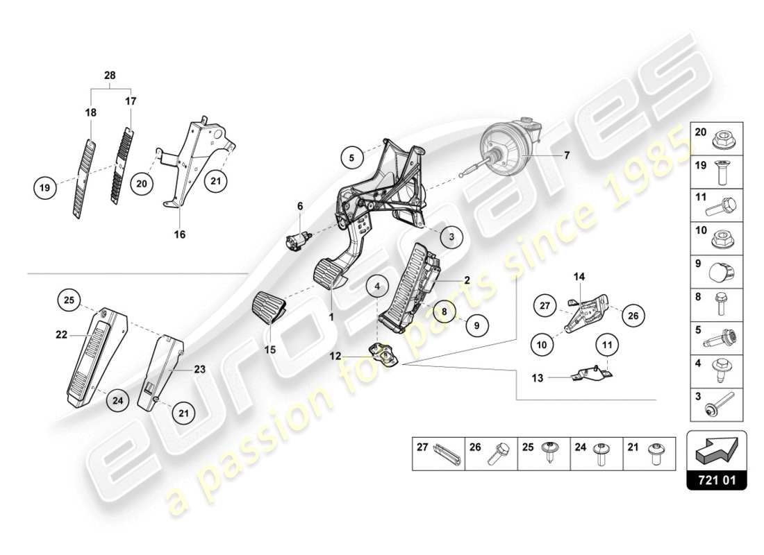 lamborghini lp610-4 coupe (2018) brake and accel. lever mech. part diagram