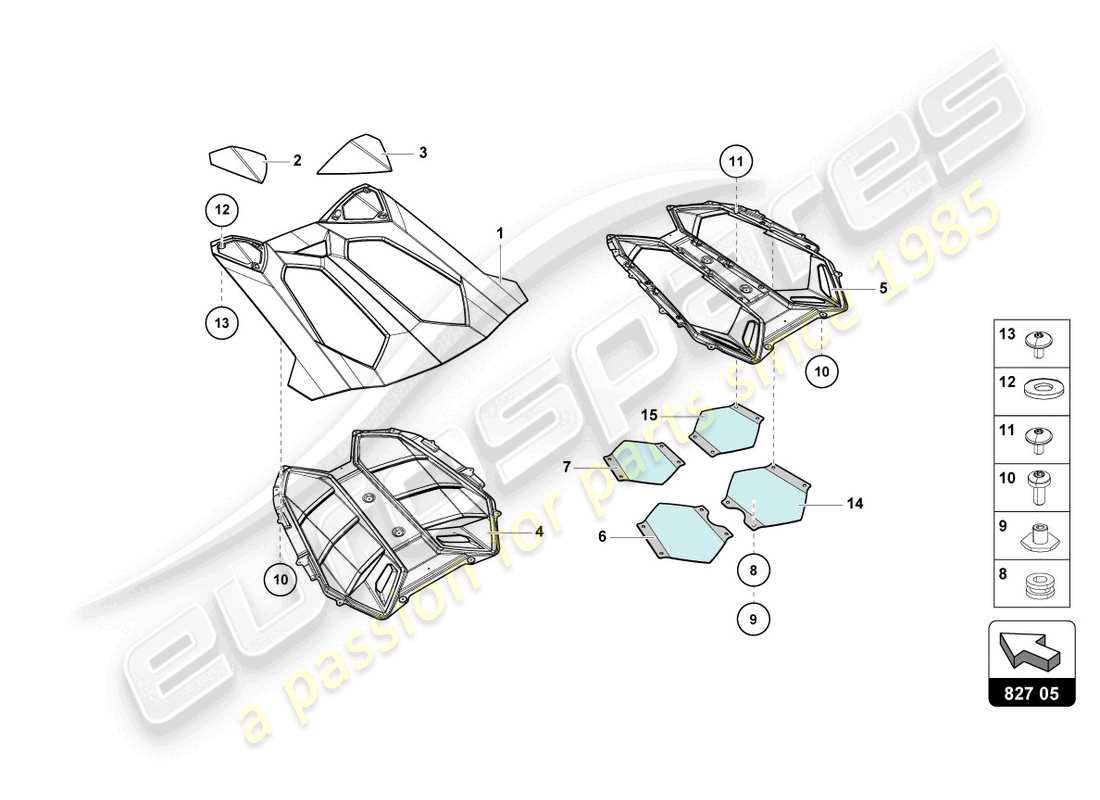 lamborghini 2016 (lp700-4 roadster) engine cover with insp. cover part diagram