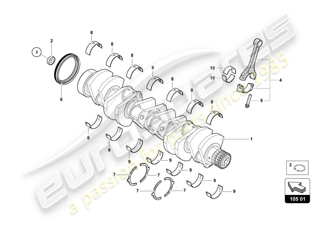 lamborghini lp770-4 svj roadster (2020) crankshaft with bearings parts diagram