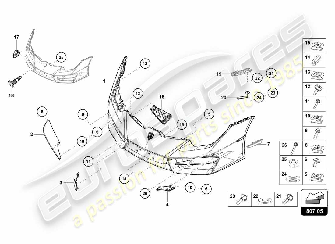 lamborghini lp580-2 spyder (2019) bumper, complete front part diagram