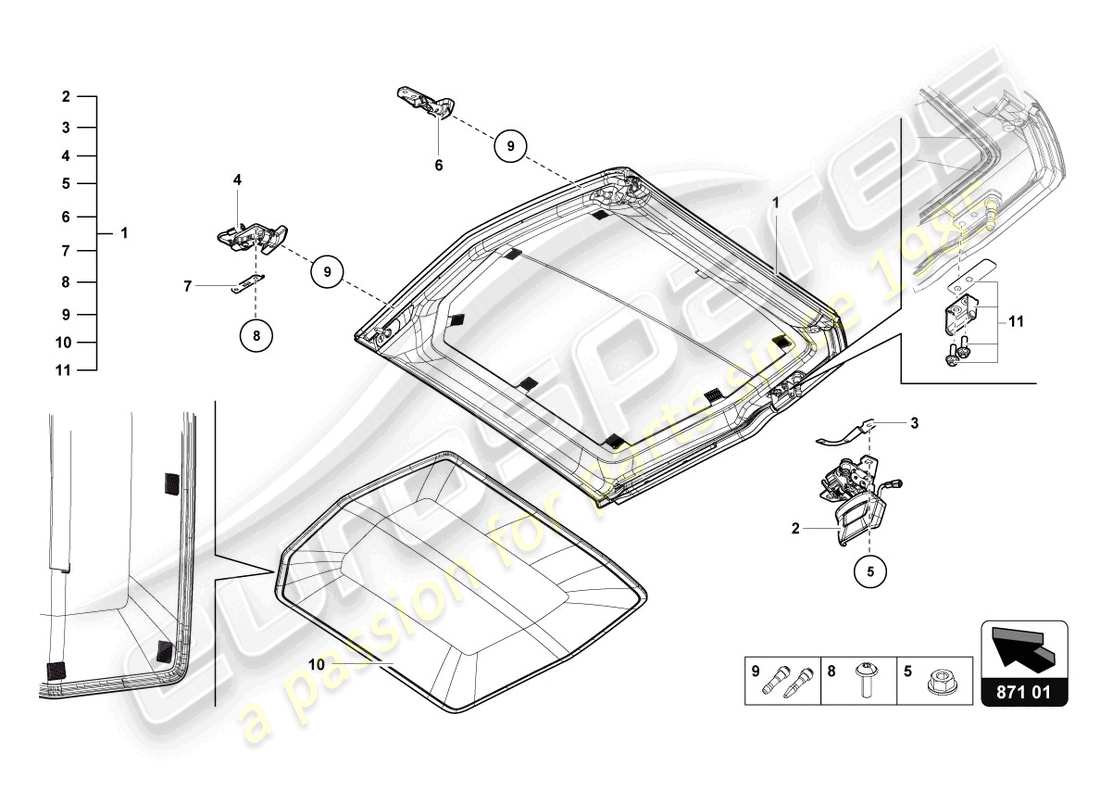 lamborghini lp700-4 roadster (2013) cabrio roof parts diagram