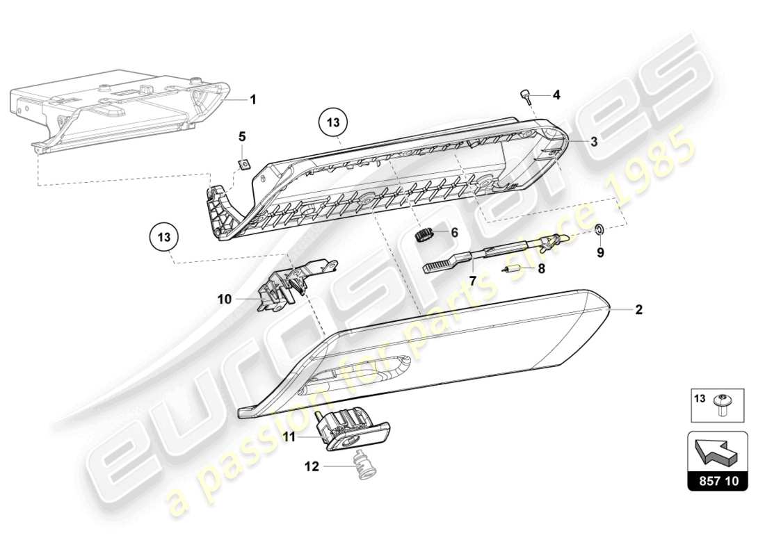 lamborghini lp700-4 coupe (2014) glove compartment parts diagram