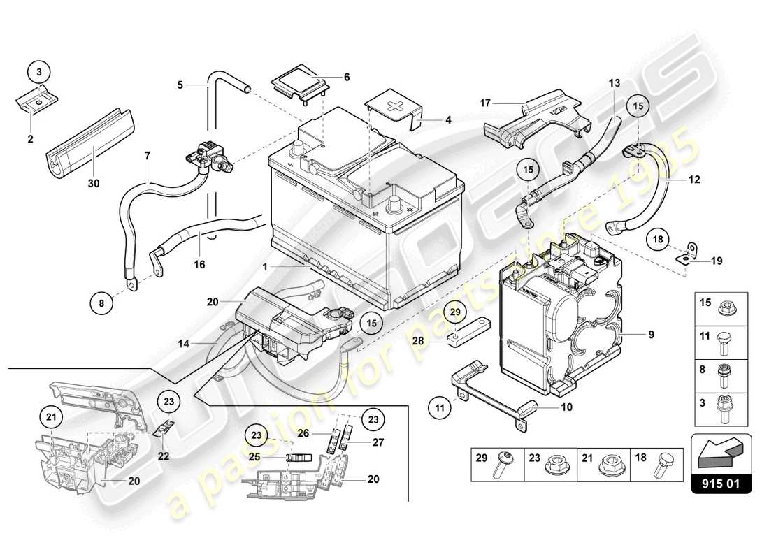 lamborghini lp700-4 roadster (2016) battery parts diagram