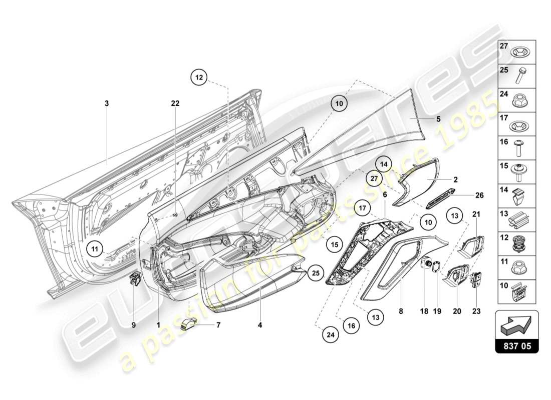 lamborghini lp700-4 coupe (2016) driver and passenger door part diagram