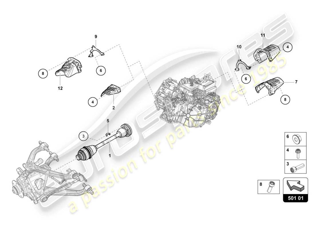 lamborghini evo coupe (2020) axle shaft parts diagram
