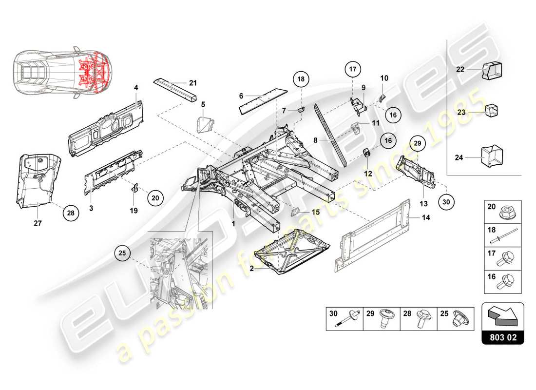 lamborghini evo coupe (2020) front frame part diagram