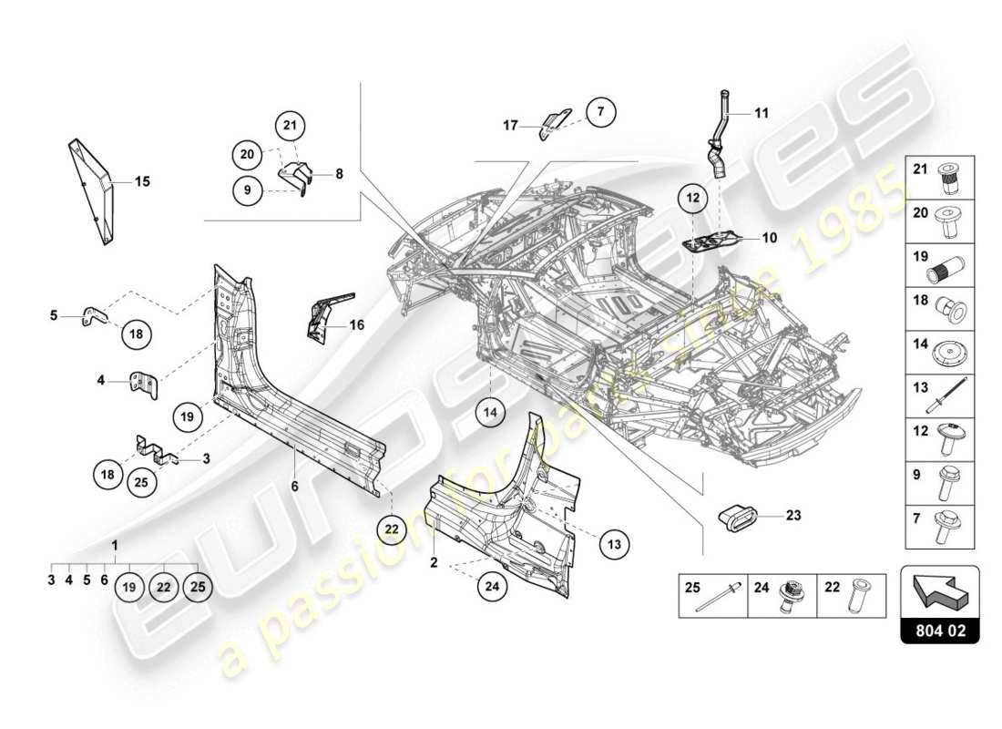 lamborghini evo spyder (2020) reinforcement part diagram