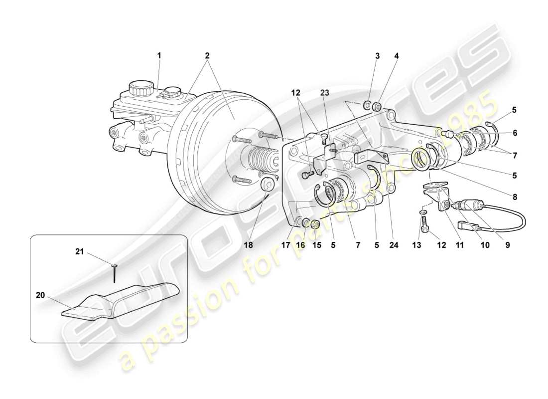 lamborghini murcielago coupe (2003) brake servo rhd parts diagram