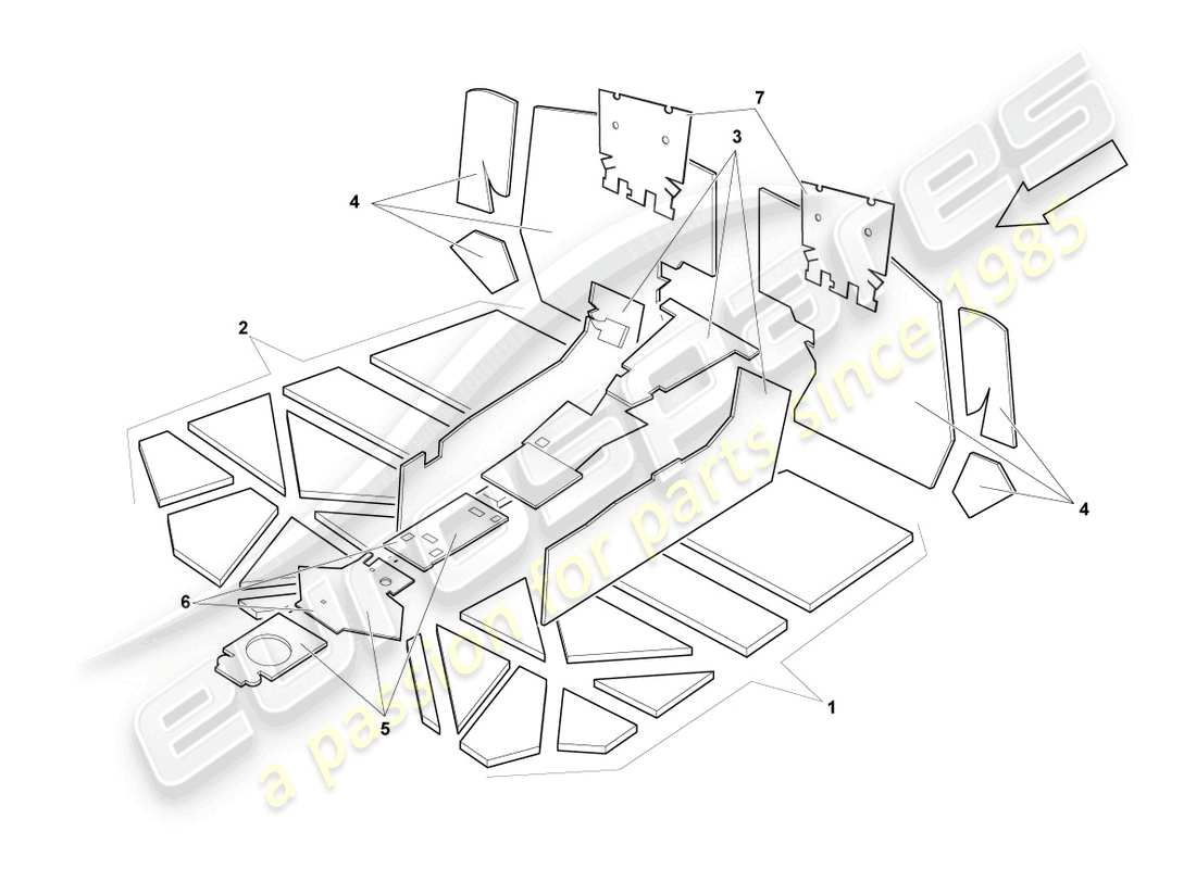 lamborghini murcielago coupe (2005) sound absorbers part diagram