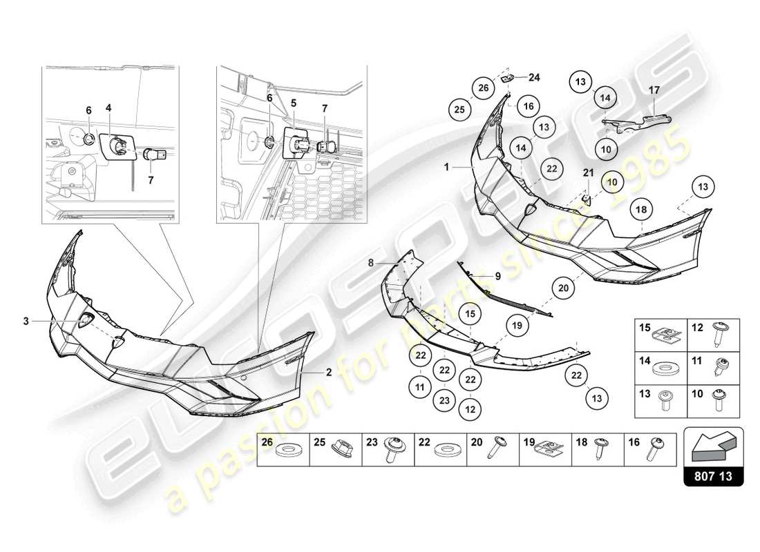 lamborghini lp740-4 s roadster (2020) bumper, complete front part diagram