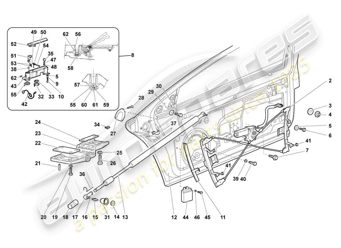 lamborghini murcielago coupe (2005) window regulator part diagram