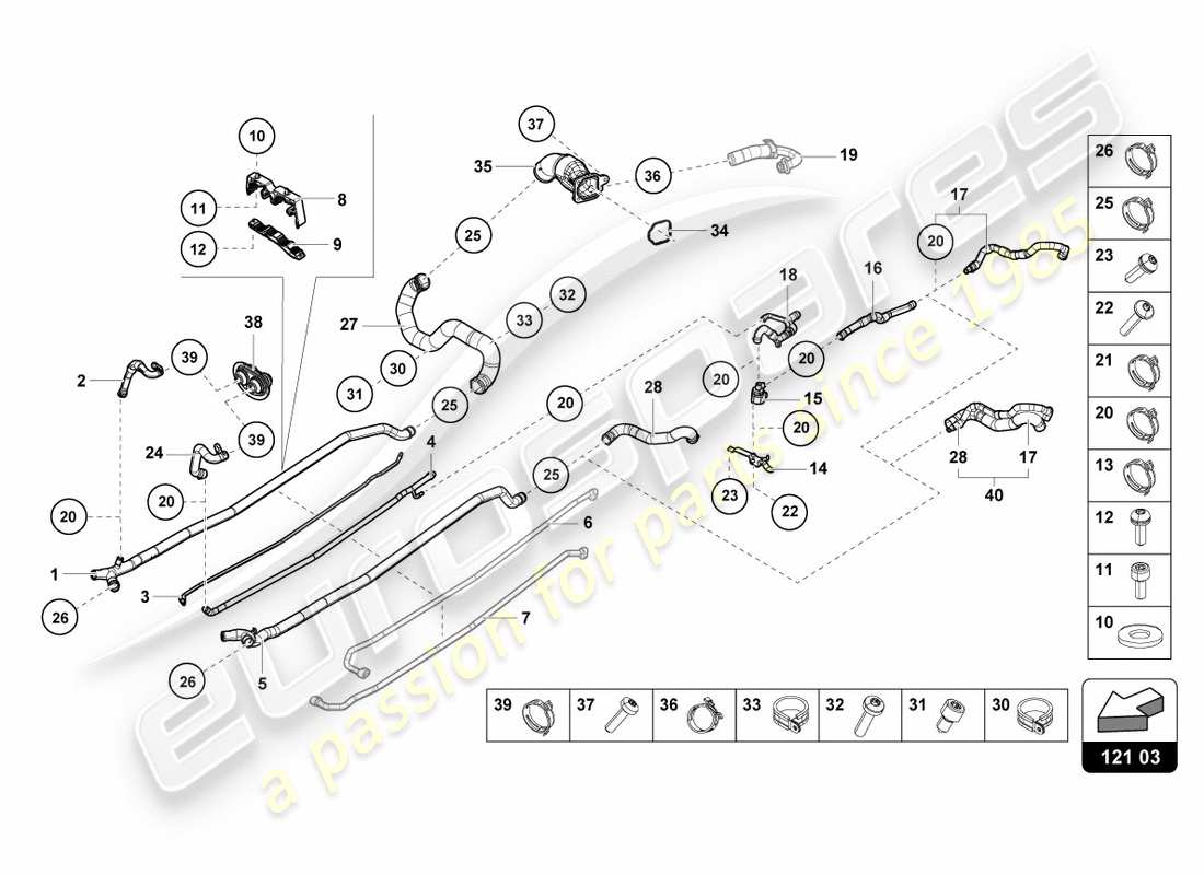 lamborghini lp610-4 spyder (2018) coolant hoses and pipes center parts diagram