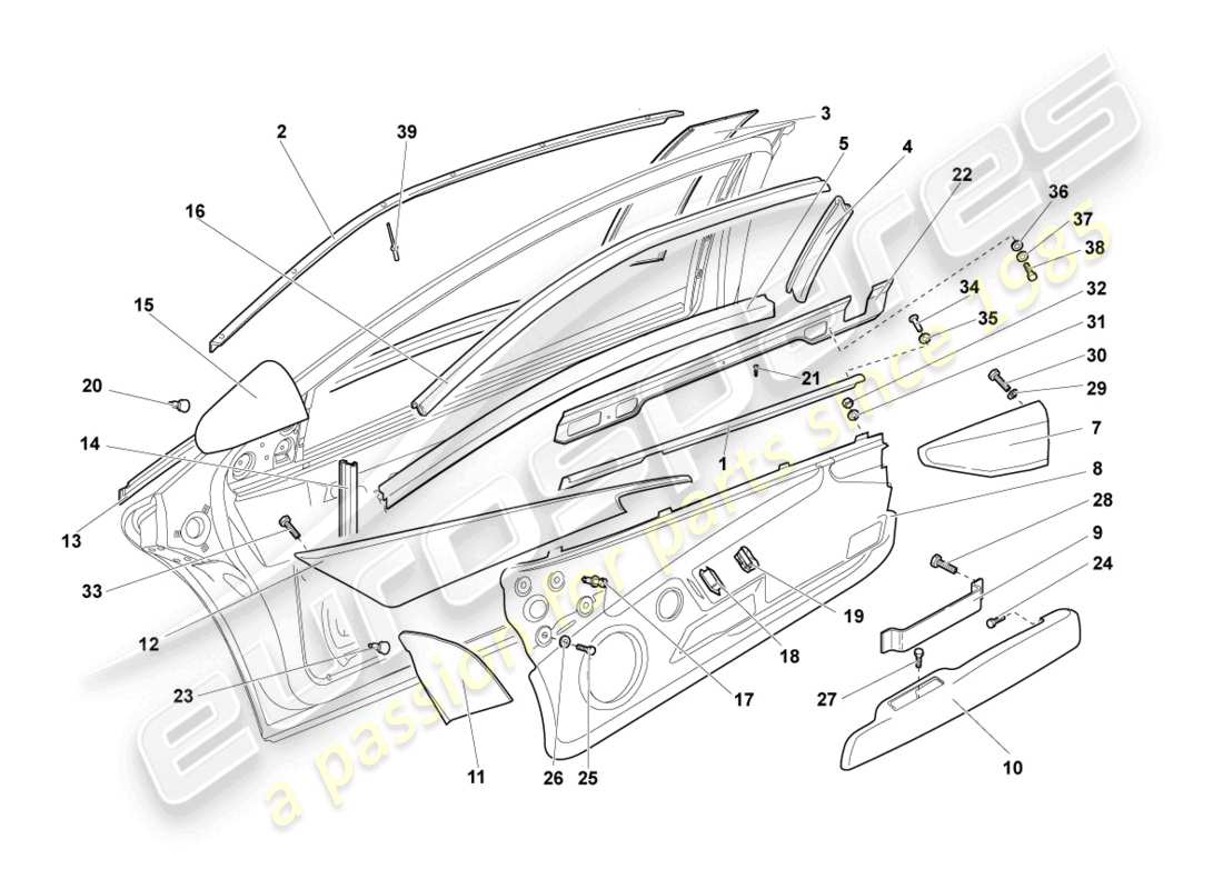 lamborghini murcielago coupe (2005) window guide part diagram