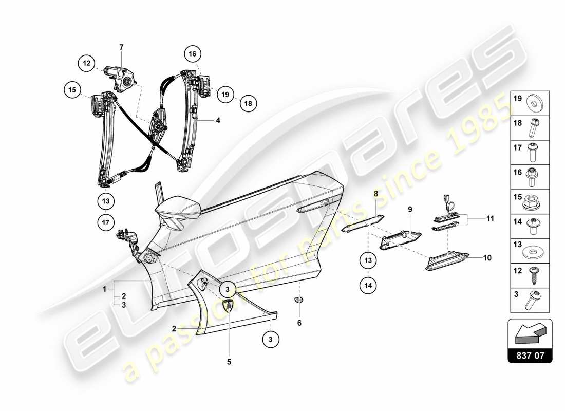 lamborghini centenario roadster (2017) driver and passenger door parts diagram