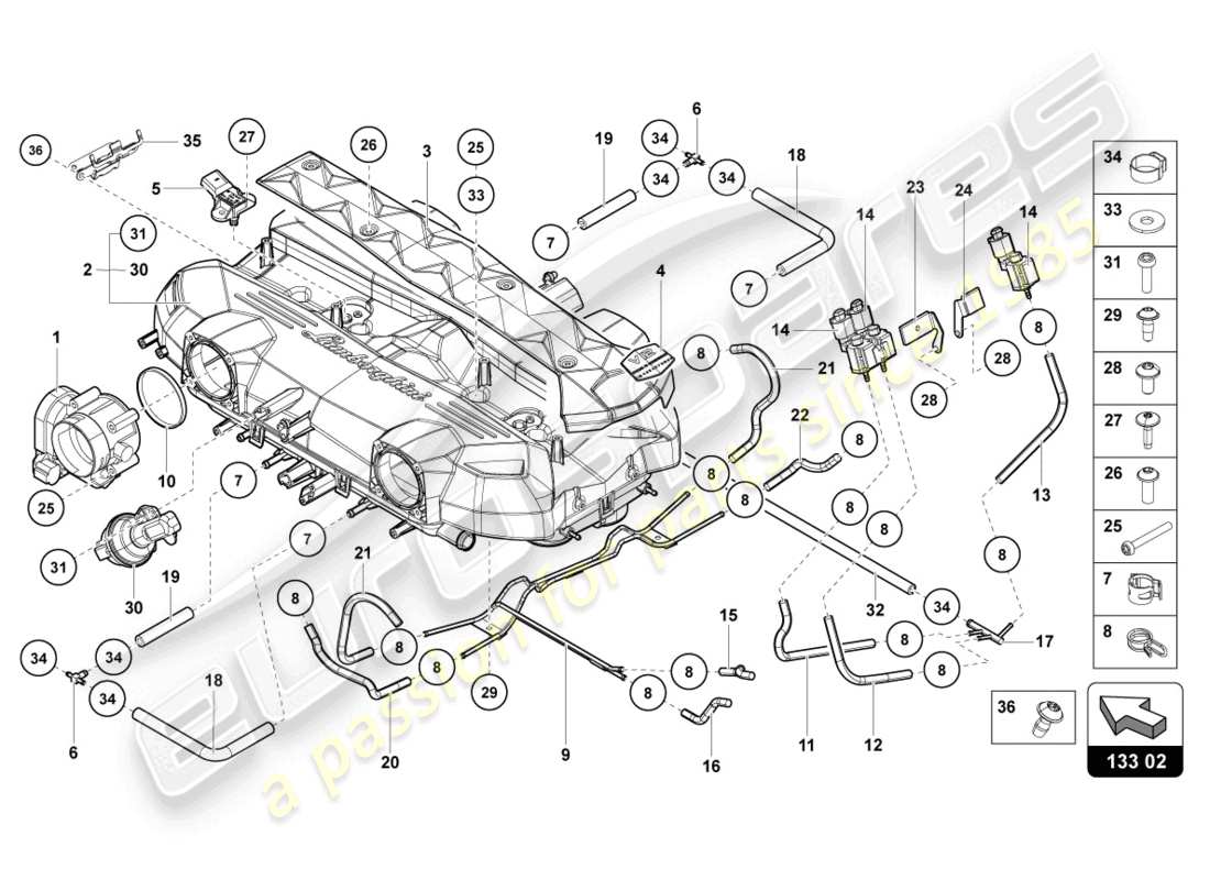 lamborghini lp740-4 s roadster (2020) intake manifold part diagram