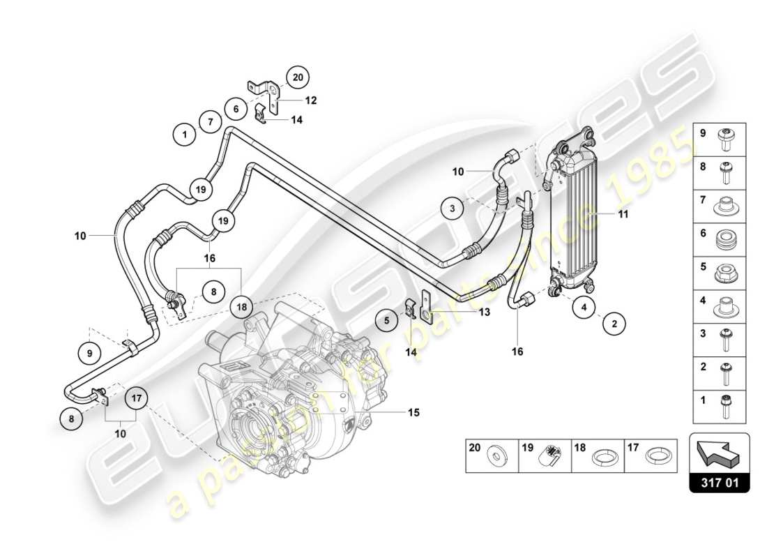 lamborghini centenario roadster (2017) oil cooler rear parts diagram