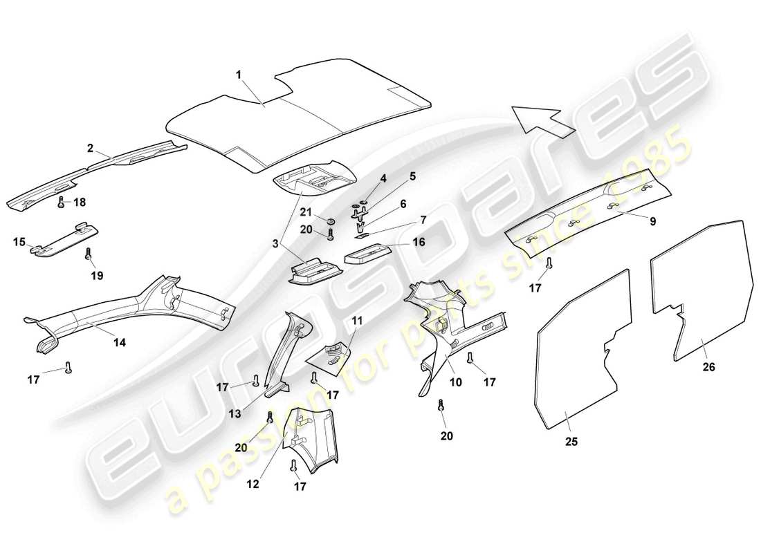 lamborghini murcielago coupe (2005) sound absorbers part diagram