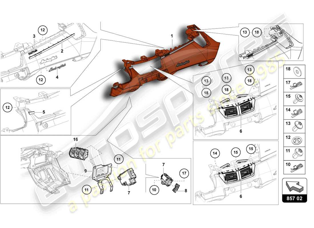 lamborghini lp750-4 sv coupe (2017) instrument panel parts diagram