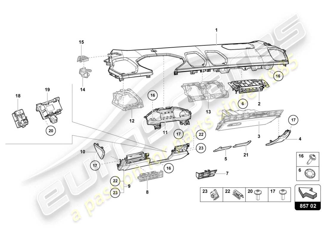 lamborghini lp580-2 coupe (2016) instrument panel trim part diagram