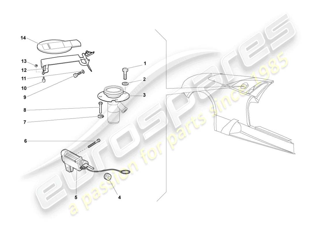 lamborghini murcielago coupe (2005) fuel filler flap part diagram