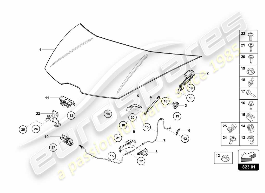 lamborghini lp580-2 spyder (2018) bonnet part diagram