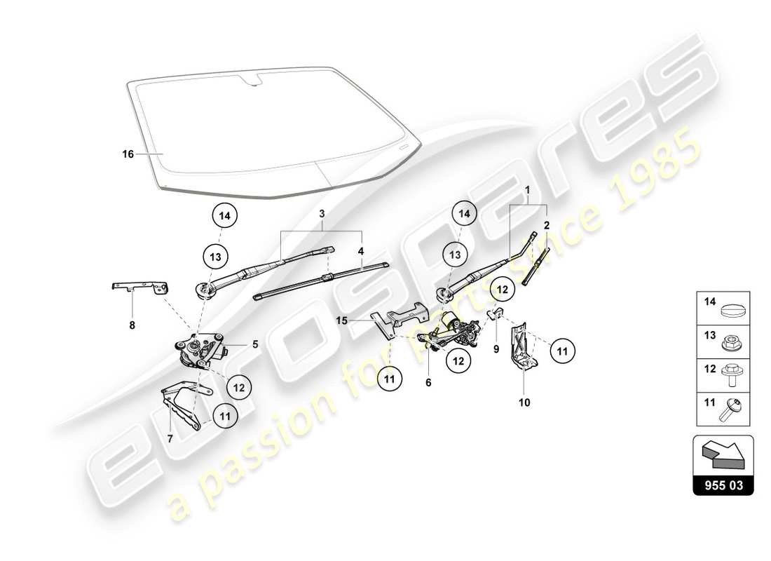 lamborghini performante coupe (2018) windshield wiper parts diagram