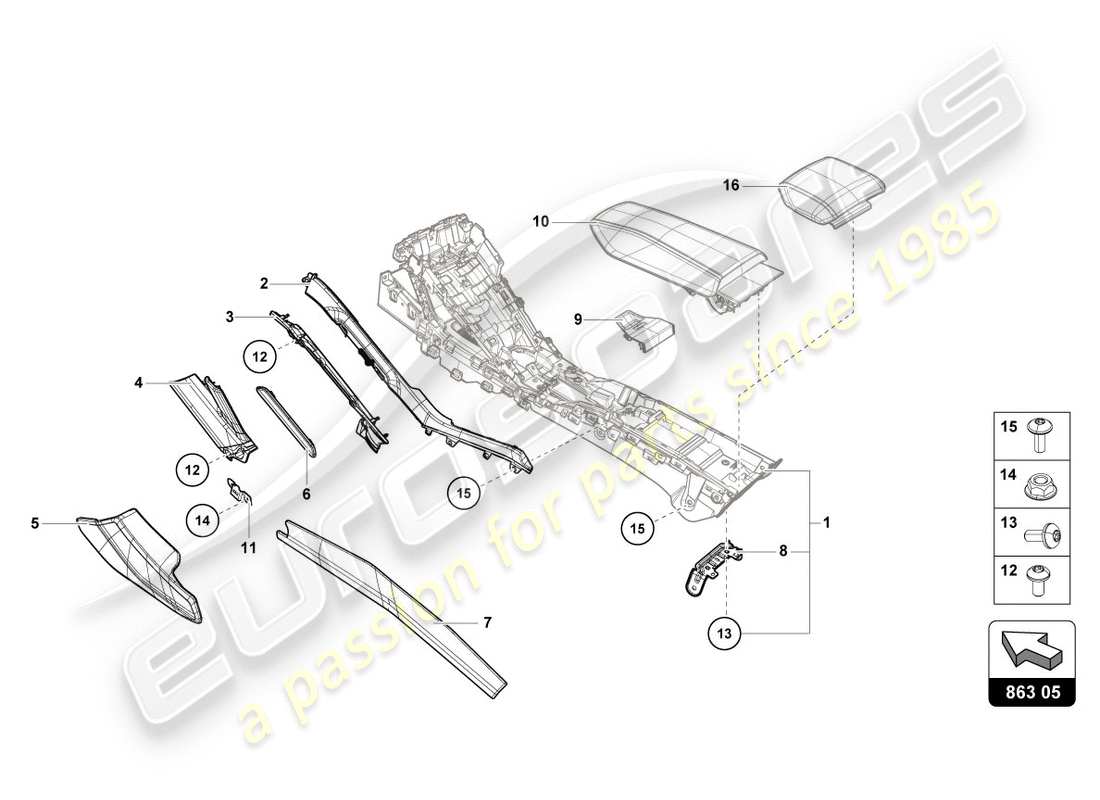 lamborghini lp580-2 coupe (2019) tunnel trim parts diagram