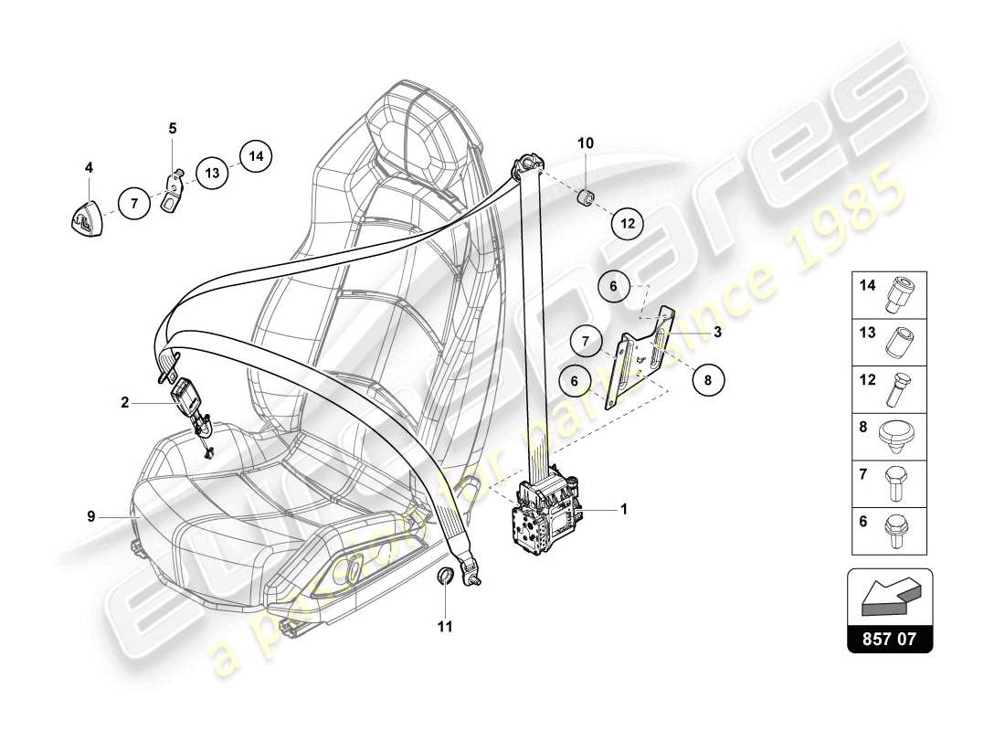 lamborghini lp720-4 coupe 50 (2014) 3-point safety belt with warning contact parts diagram