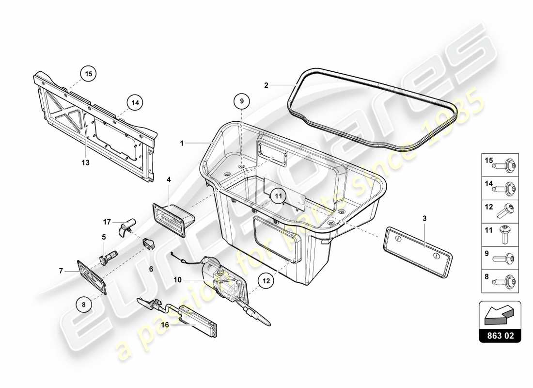 lamborghini performante coupe (2018) luggage compartment lining parts diagram