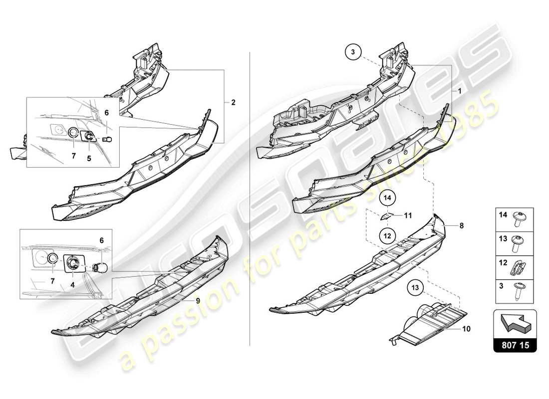 lamborghini lp740-4 s coupe (2020) bumper, complete rear part diagram