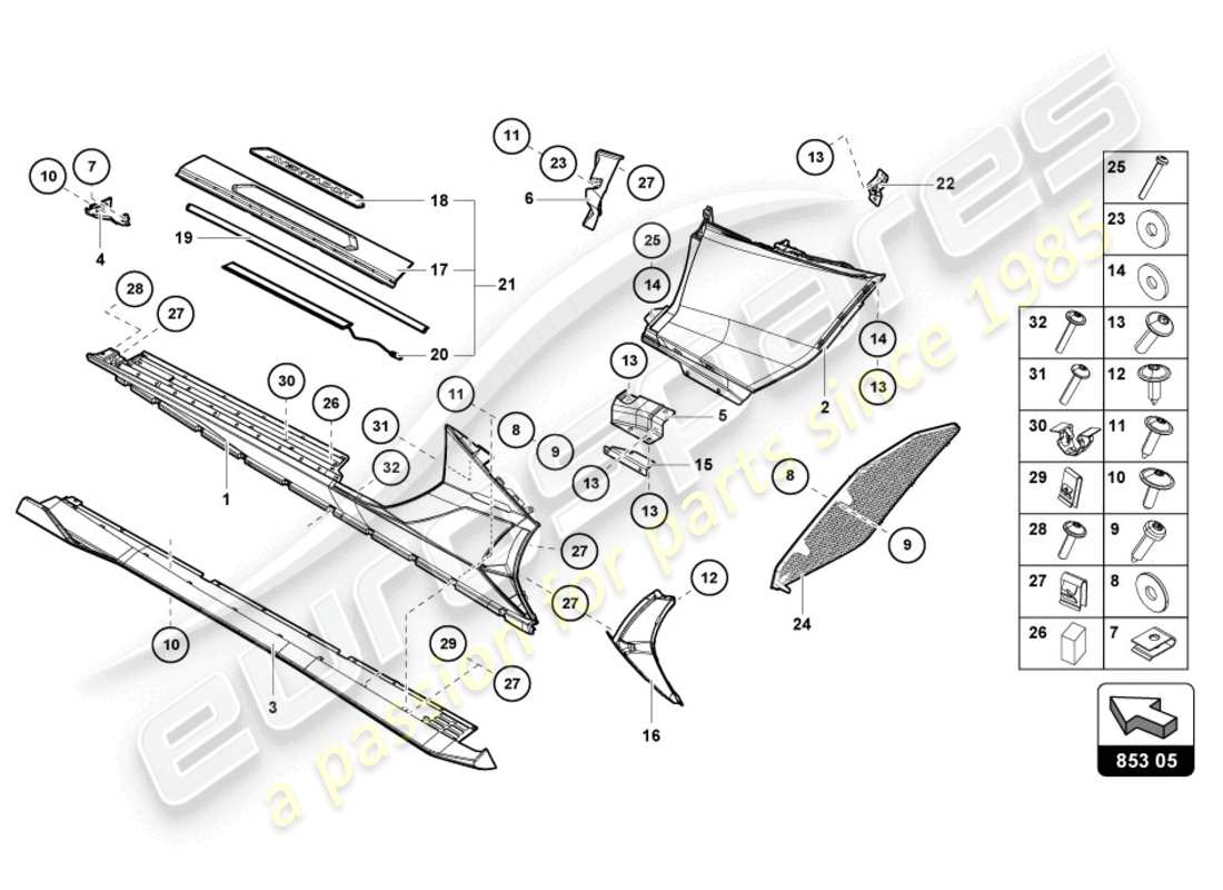 lamborghini lp770-4 svj roadster (2020) lower external side member for wheel housing part diagram