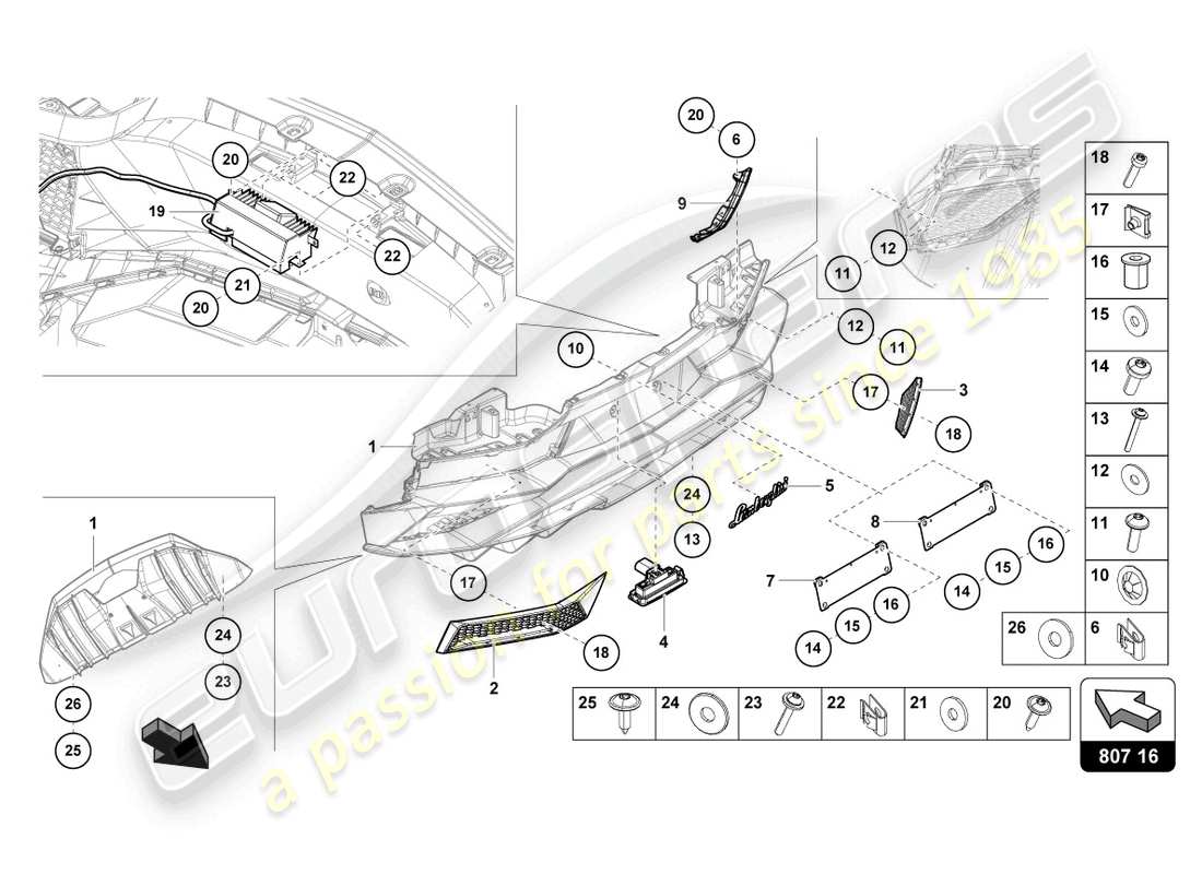 lamborghini lp740-4 s coupe (2021) bumper, complete rear part diagram