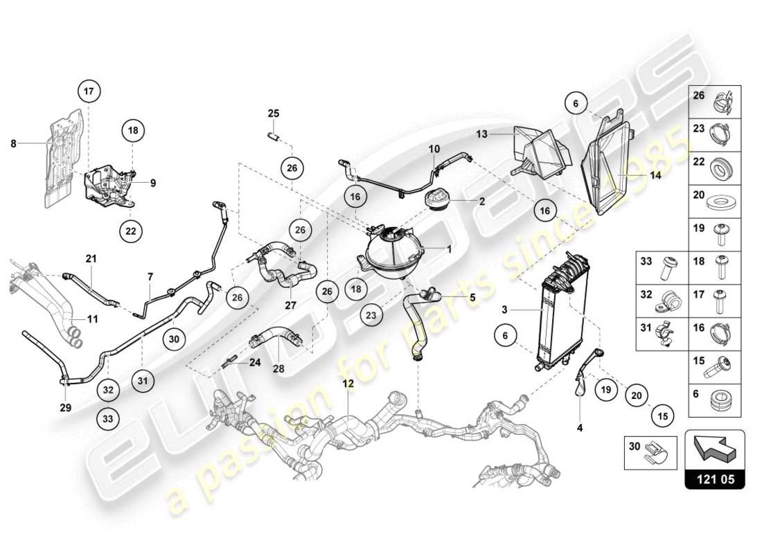 lamborghini 2020 (evo spyder) cooler for coolant part diagram