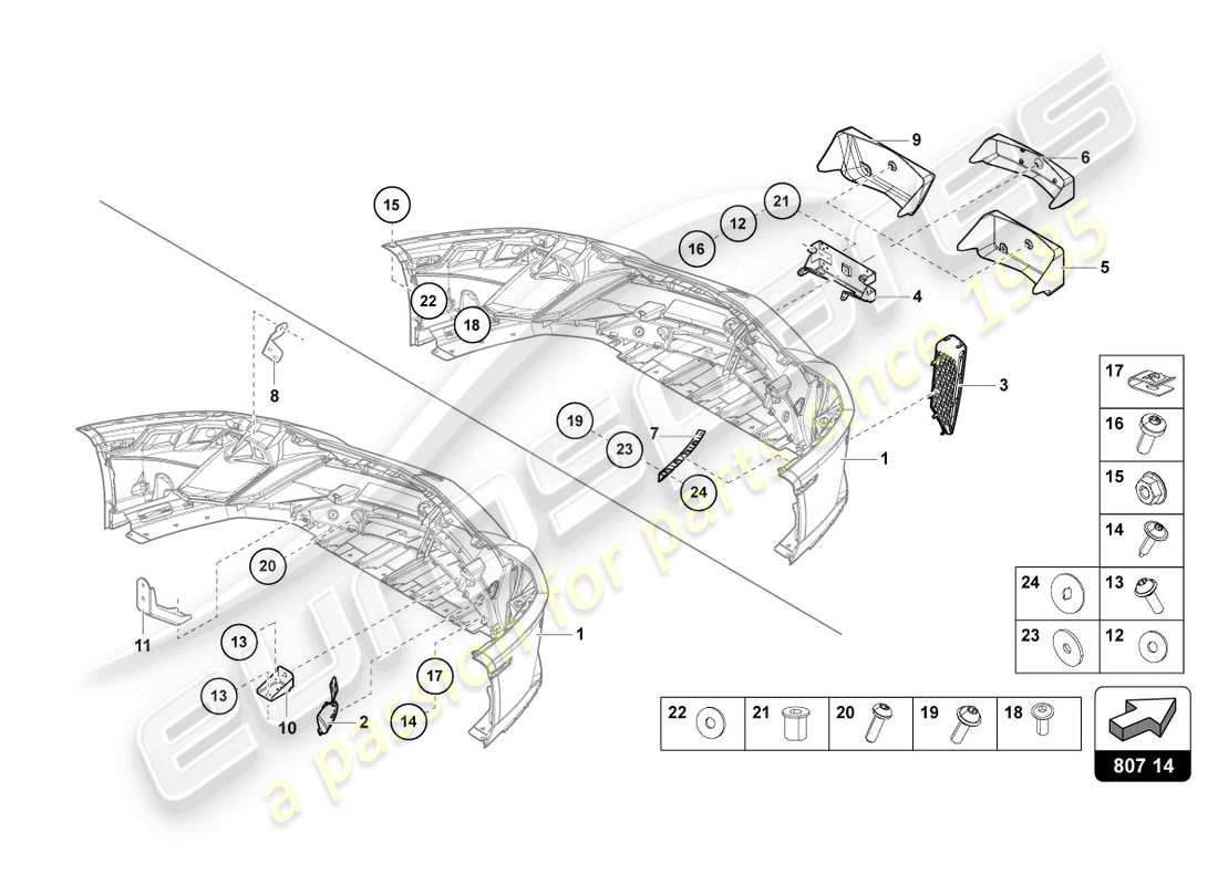 lamborghini lp740-4 s roadster (2020) bumper, complete front part diagram