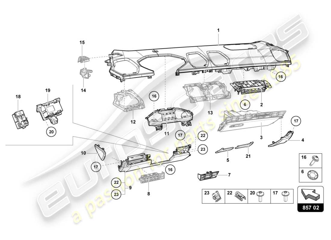 lamborghini 2017 (lp580-2 coupe) instrument panel trim part diagram
