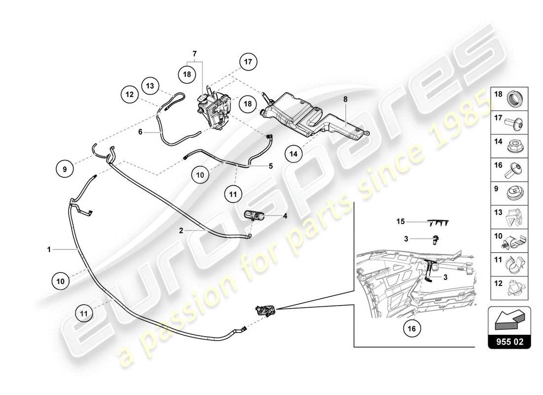 lamborghini evo coupe (2020) headlight washer system parts diagram